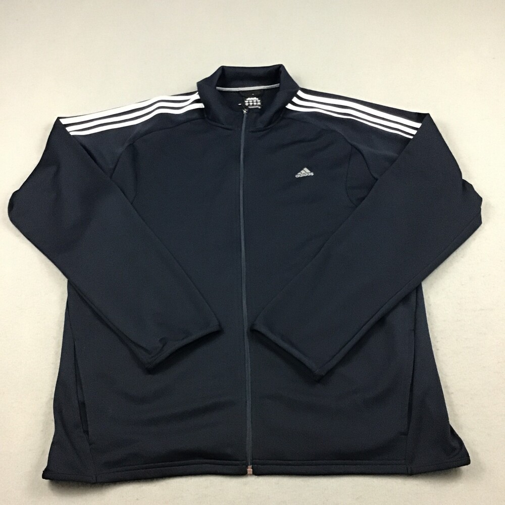 Adidas Track Jacket Men 2XL Blue Solid Clima365 Full Zip 3 Stripes Athletic XXL